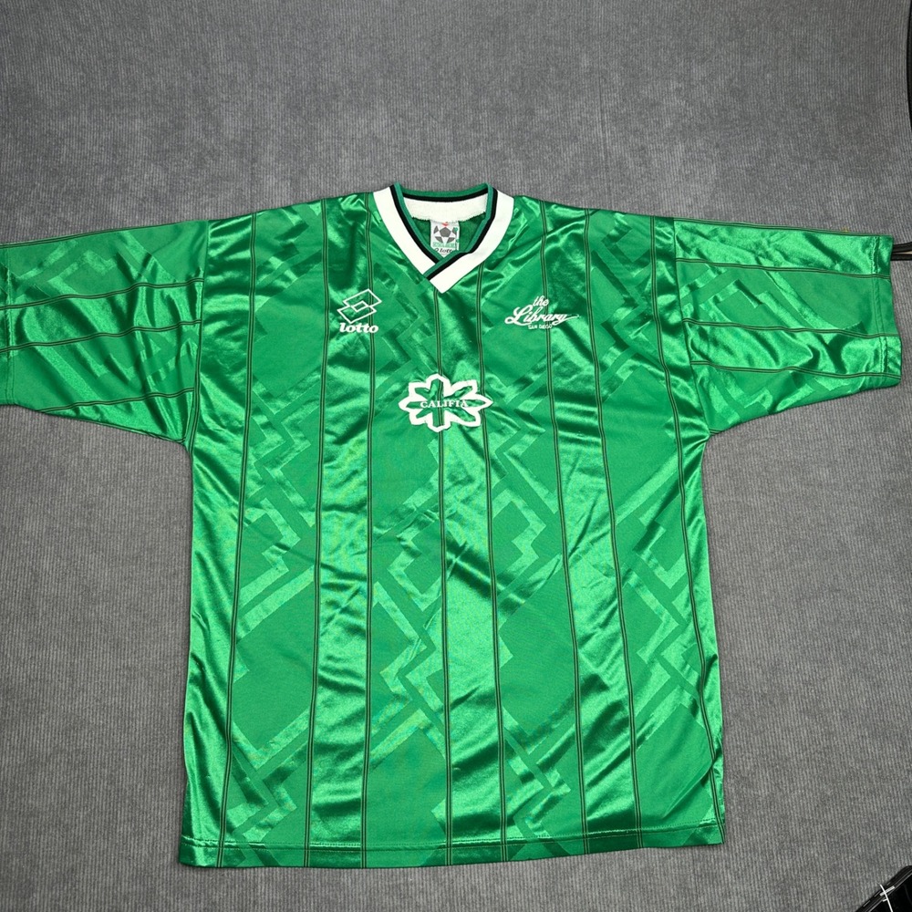 Vintage Lotto Soccer y2k Jersey Green Striped The Library San Diego XL 17 Jersey